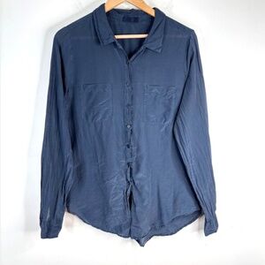 CP Shades Silk Cotton Romy Shirt M Navy Button Down Minimalist Lagenlook FLAW